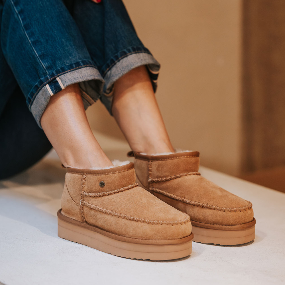 Durack Women Suède Stitch Plateau Cognac 1